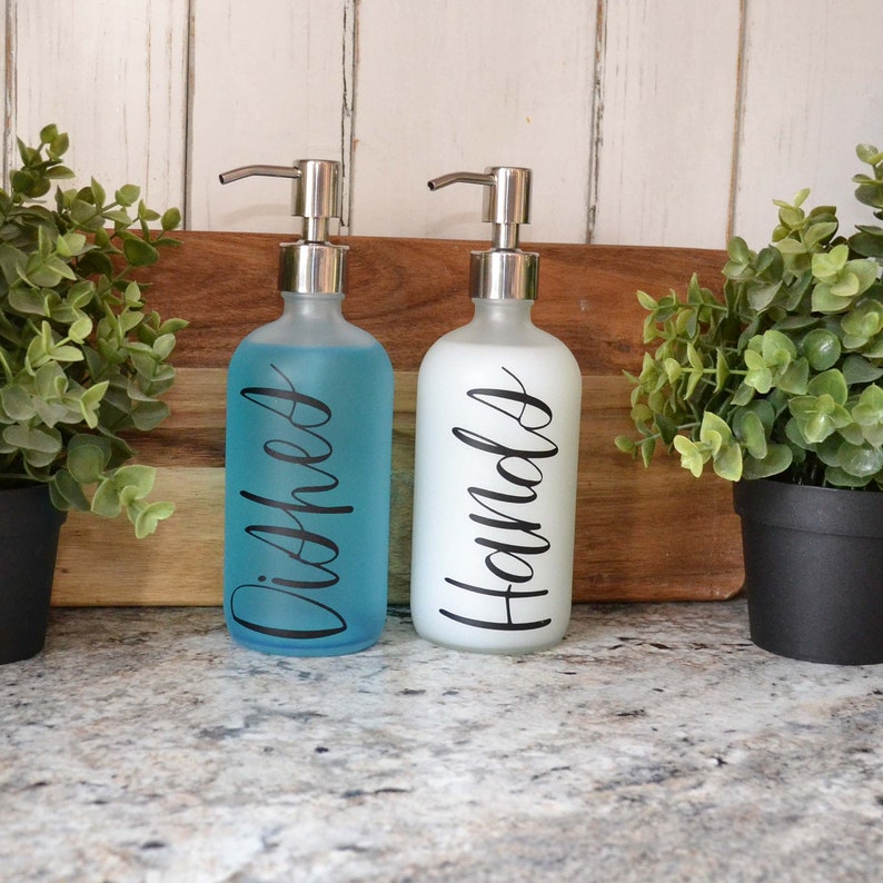 Kitchen Sink Set Farmhouse Sink Bottles for Kitchen Organization Dishes Hands Soap Pump Glass Bottle image 5