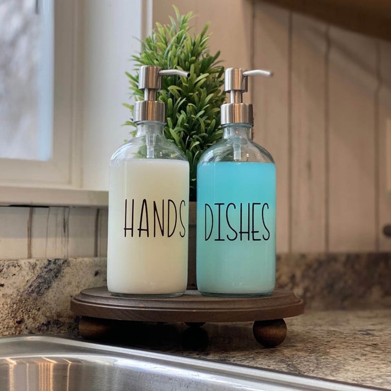 Farmhouse Sink Set Glass Bottle Soap Dispenser Hand Soap Dish Soap Pump Bottle image 2