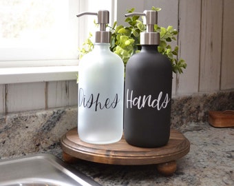Mixed Glass Soap Dispenser With Fancy Script Kitchen Soap Farmhouse Decor Hand soap Dish Soap Bathroom Soap
