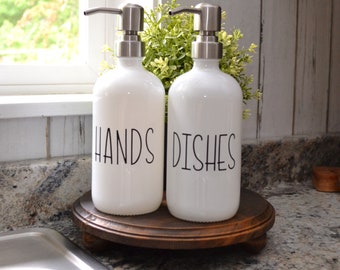 White Glass Soap Dispenser Kitchen Soap Sink Set Farmhouse Decor Hand Soap Dish Soap Bathroom Soap
