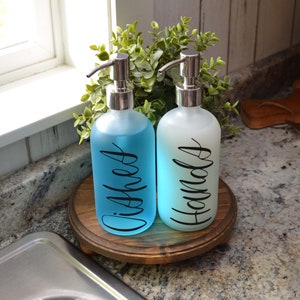 Kitchen Sink Set Farmhouse Sink Bottles Dishes Hands Soap Pump