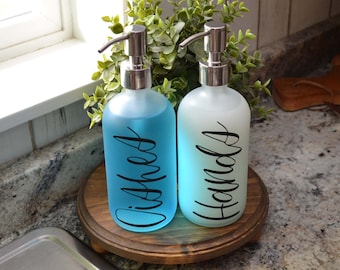 Kitchen Sink Set Farmhouse Sink Bottles for Kitchen Organization Dishes Hands Soap Pump Glass Bottle