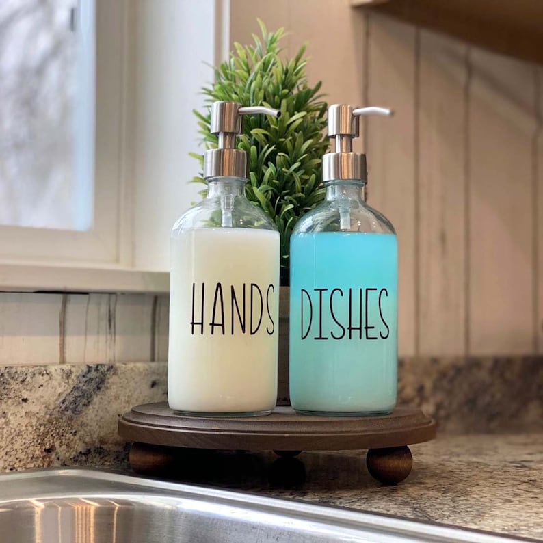 Farmhouse Sink Set Glass Bottle Soap Dispenser Hand Soap Dish Soap Pump Bottle image 7