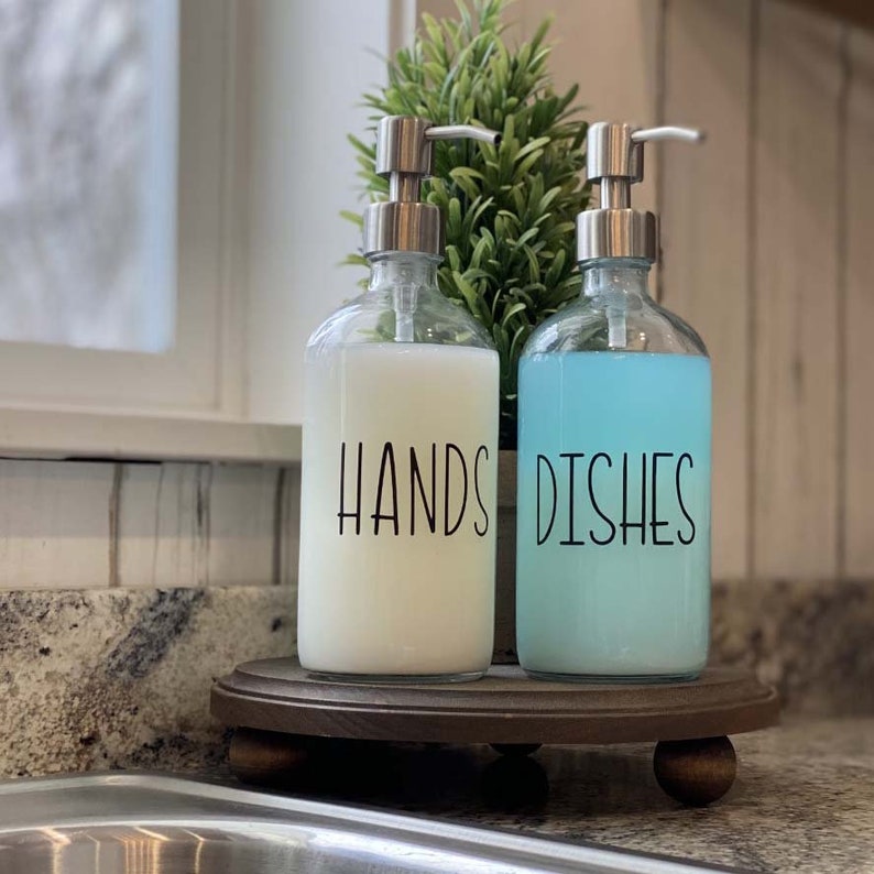 Farmhouse Sink Set Glass Bottle Soap Dispenser Hand Soap Dish Soap Pump Bottle image 4