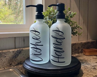 Kitchen Sink Set Farmhouse Sink Bottles With Fancy Script Black Pump Dishes Hands Soap Pump Glass Bottle