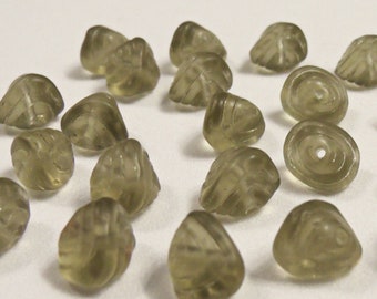 24 Vintage German Art Deco Glass Beads, Transparent Smoke Gray