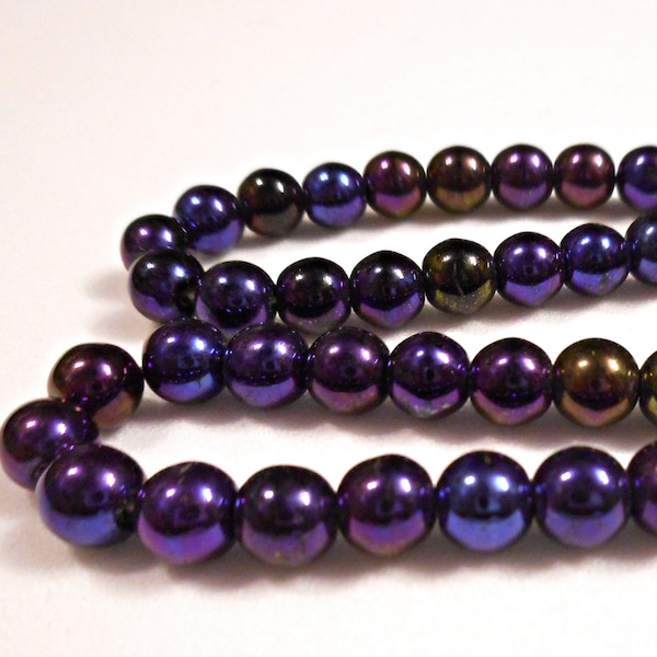 50 6mm Metallic Iris Czech Glass Round Druk Beads, Two Color Mix Options