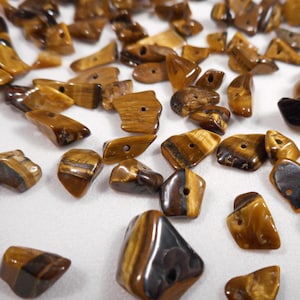 Small Tigereye Chip Beads, Natural Brown Reflective Nuggets, 21 Grams