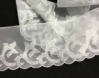 Vintage White embroidered lace yardage 4 1/2 inches wide Floral Design-By The Yard--Bridal dress lace-costume-Home sewing
