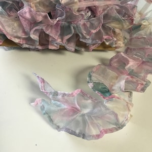 Vintage 4 m Satin Schimmer RüschenSpitze Meterware 1 Zoll breit-Türkis/rosa Ombre Farbe-Rüschen leichte Spitze Bulk Stock-sheer Spitzenbesatz