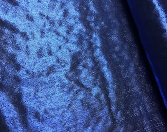 Vintage  shiny blue sparkly sheer fabric by the yard-blue metallic threads material-costume fabric