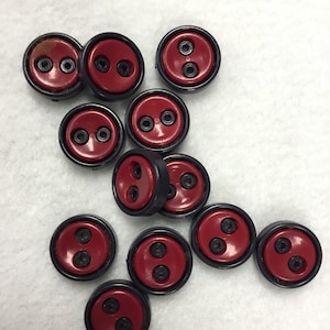 Vintage Red and Black sew on buttons 12 count-old new stock-3/4 inch with two buttonholes-Acrylic buttons for crafting-sewing-apparel
