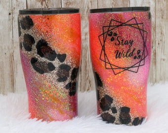 Leopard print glitter tumbler, Stay Wild, personalized Friendship gift for girlfriend, teenage girl gift, neon tumbler, birthday gift for