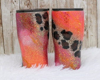 Leopard print glitter tumbler with straw, custom water bottle, personalized Friendship gift for teenage girl, birthday gift for her, cheetah