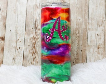 Rainbow tumbler, alcohol ink glitter tumbler with name, personalized birthday gift for her, teenage girl gifts, rainbow gifts for women