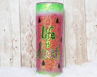 Watermelon glitter tumbler, life is sweet, iced coffee cup with straw, Friendship gift for teenage girl, birthday gift for girlfriend