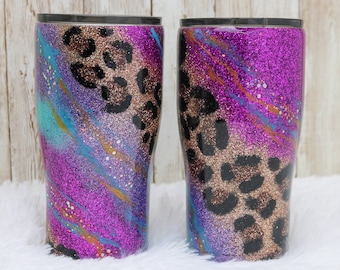 Leopard tumbler cup, hot coffee travel mug personalized glitter tumbler with straw, Friendship gift for her, birthday gifts for college girl