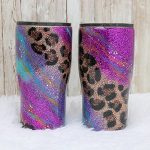 Leopard tumbler cup, hot coffee travel mug personalized glitter tumbler with straw, Friendship gift for her, birthday gifts for college girl image 1