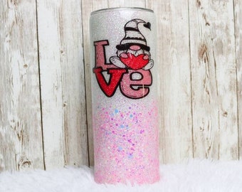 Ombre glitter tumbler, girly gift for teenage girl, personalized birthday gift for her, gnome valentine gifts, water bottle with name