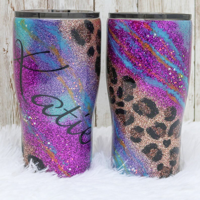 Leopard print gypsy leopard glitter tumbler, personalized birthday gift for women, teenage girl gifts, cheetah tumbler gift for mom image 3