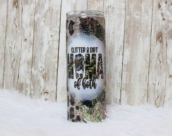 Glitter and dirt mama of both tumbler cups for women, birthday gift for Mom, Friendship gifts for step mom, glitter and leopard iced latte