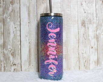 Personalized glitter tumbler with straw, iced coffee travel cup, Friendship gift for teenage girls, birthday gifts for girlfriend, custom