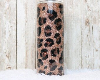 Custom leopard tumbler glitter tumbler with straw, Friendship gift for best friend, birthday gift for girlfriend, unique bridesmaid gifts