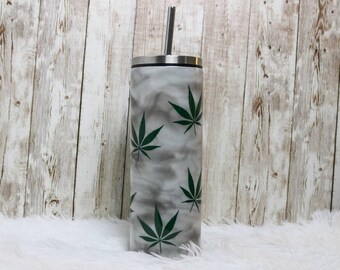 Marijuana leaf tumbler cup for men, Friendship gift for boyfriend, birthday gifts for husband, pot smoker gift, pothead essentials, travel