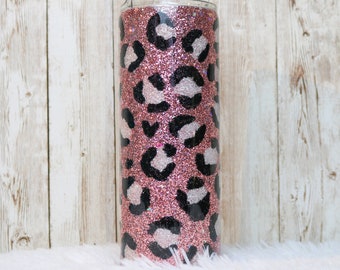 Pink leopard glitter tumbler cups, Friendship gift for teenage girls, birthday gifts for tween girls, iced coffee travel mug with straw
