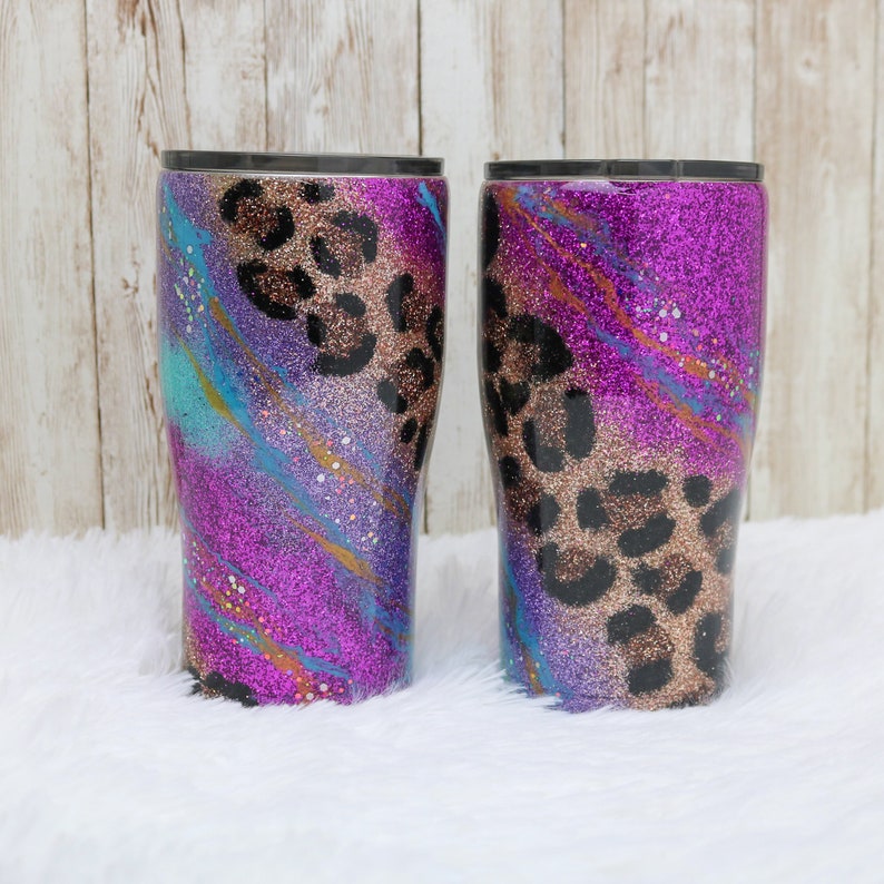 Leopard print gypsy leopard glitter tumbler, personalized birthday gift for women, teenage girl gifts, cheetah tumbler gift for mom image 1