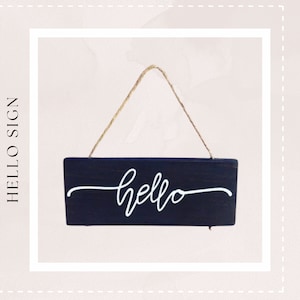 Hello Wooden Hanging Sign - Custom Hello Sign - Rustic Hello Sign - Hanging Hello Office & Porch Sign - Stylish Wooden Door Greeting - Hello