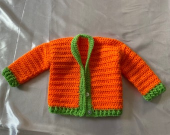 Orange pumpkin Halloween cardigan handmade warm winter wear wool baby shower baby gift  luxury baby winter wear 0-3m