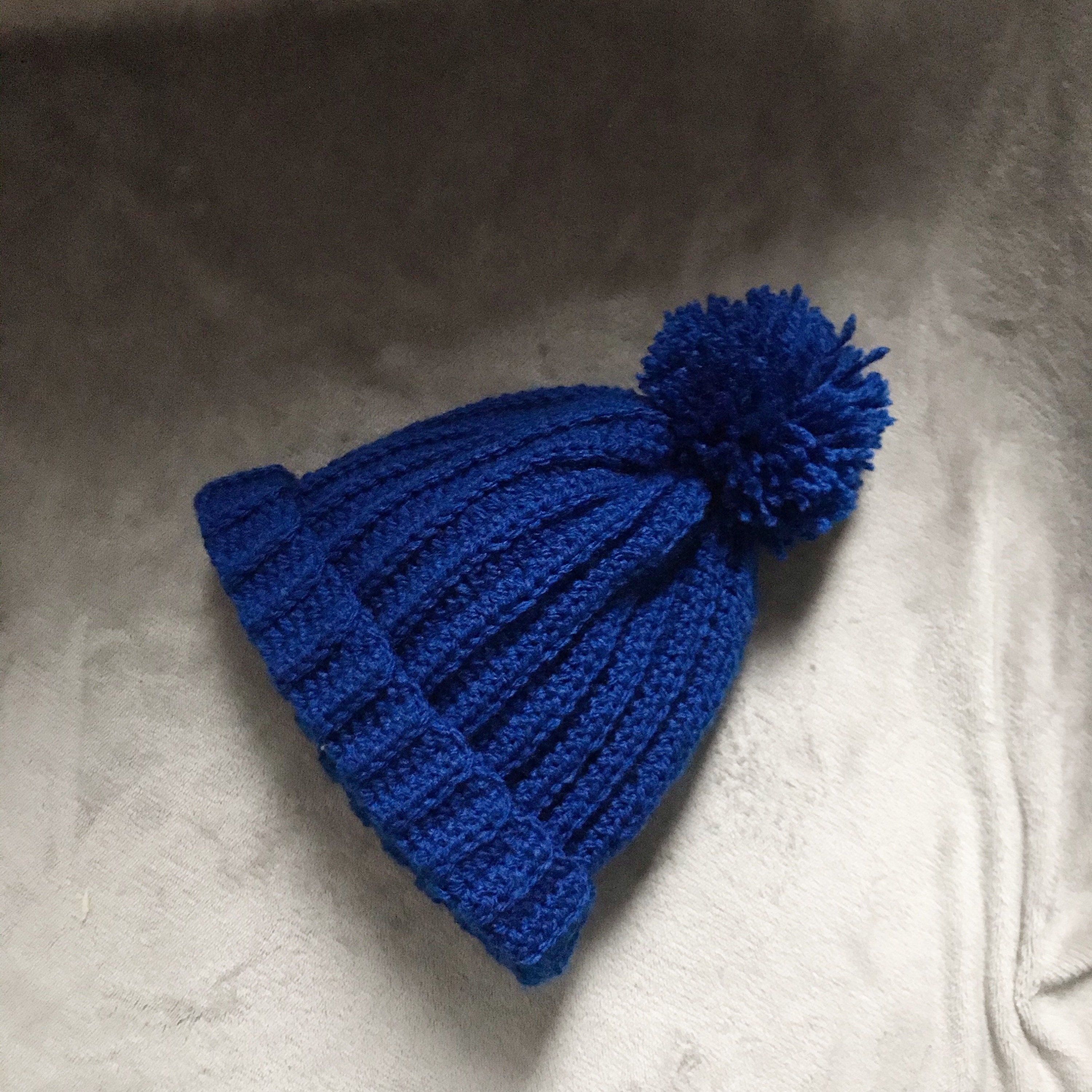 Newborn Ribbed Bobble Hat Royal Blue 