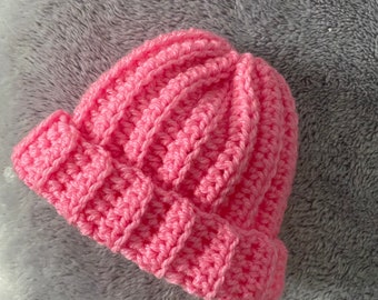 Bébé filles bonbon rose bonnet côtelé chapeau de bébé fait à la main épais chapeau d’hiver doux, nouveau-né/0-3 mois sexe révéler les essentiels du sac d’hôpital