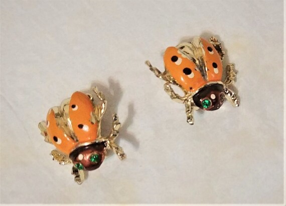 Vintage Yellow Ladybug Brooch Pins- Figural Estat… - image 1