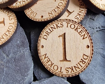 Engraved Beech Wood Drink Token Wedding Favors