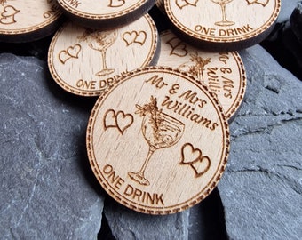 Personalized Steamed Beech Wood Wedding Drink Tokens