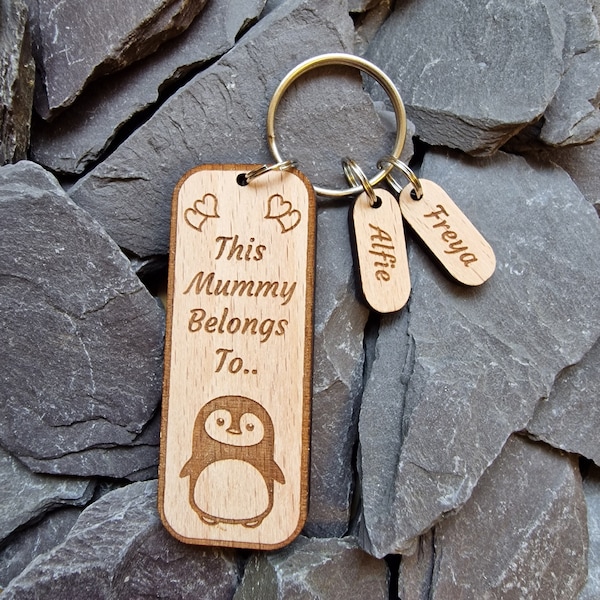 Personalised Gift Penguin Keyring This Mummy Belongs To, Nanny, Auntie, Granny, Grandpops, Grandad, Hearts, Mothers Day Gifts