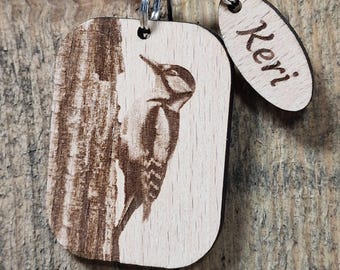 Personalized Woodpecker Wooden Keyring | Laser Engraved for a Personal Touch | Customizable Key