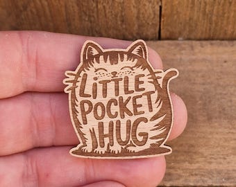 Engraved Wooden Pocket Hug Cat Token - Personalized Keepsake
