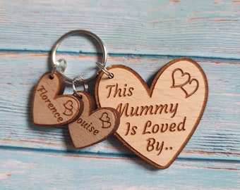 Personalised Gift Heart Keyring This Mummy is Loved By, Nanny, Auntie, Daddy, Granny, Grandpops, Grandad, Dad, Mum