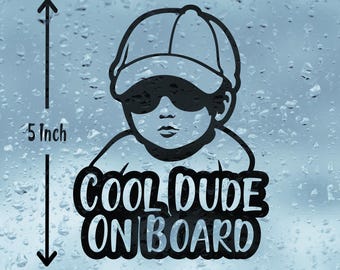 Cool Dude On Board Vinyl Car Decal, Camper-van Sticker
