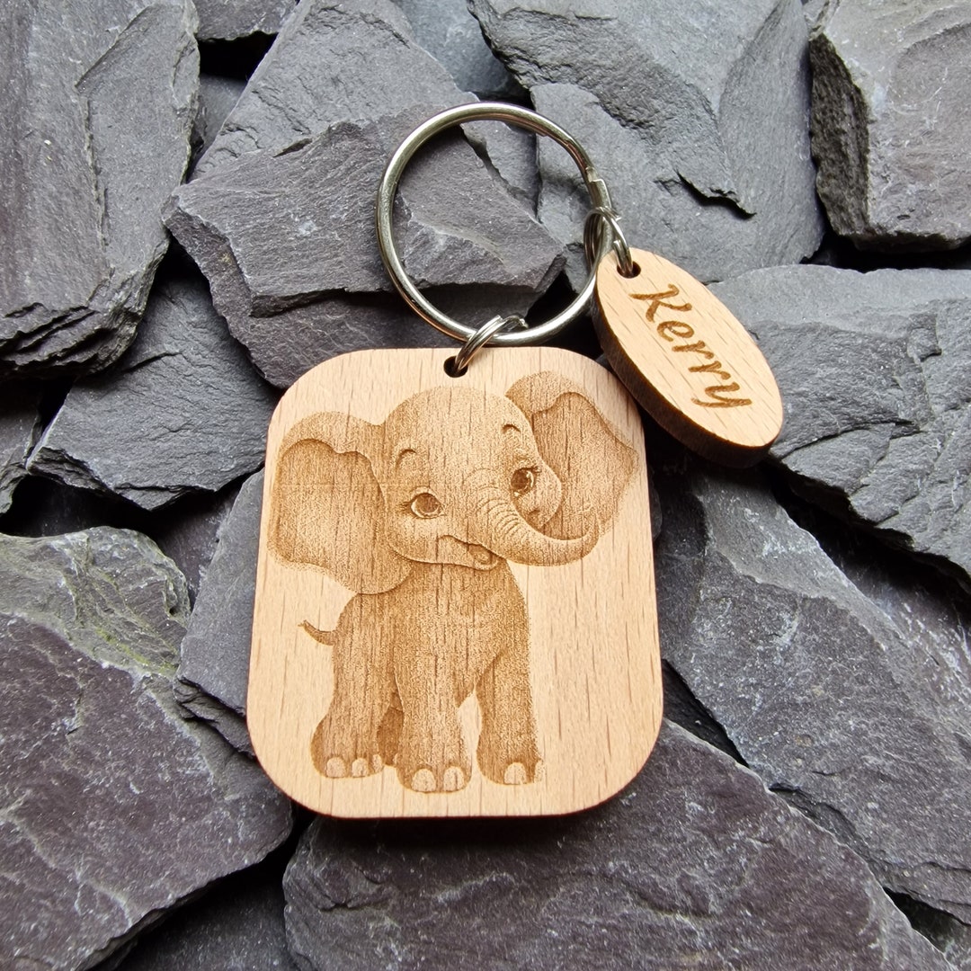 Cute Baby Elephant Wooden Keyring - Laser Engraved for a Personal Touch ...