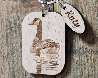 Personalized Canada Goose Wooden Keyring | Laser Engraved for a Personal Touch | Customizable Key Ring