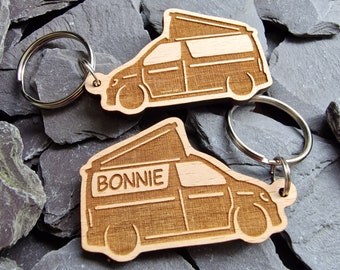 Van Life Pop Top Wooden Keyring, Engraved Both Sides, Camper Gifts, Camper Keychain