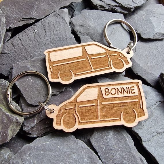 Van Life Tin Top Wooden Keyring, Engraved Both Sides, Camper Gifts, Camper Keychain