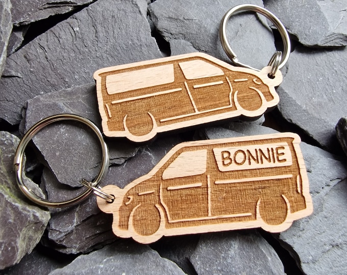 Van Life Tin Top Wooden Keyring, Engraved Both Sides, Camper Gifts, Camper Keychain