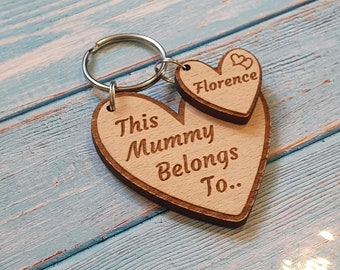 Personalised Gift Heart Keyring This Mummy, Nanny, Auntie, Granny, Grandpops, Grandad, Belongs To: