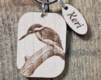Personalized Kingfisher Wooden Keyring | Laser Engraved for a Personal Touch | Customizable Key Ring