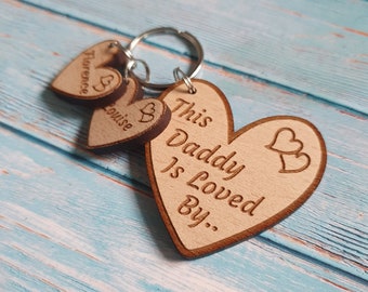 Personalised Gift Heart Keyring This Daddy is Loved By, Nanny, Auntie, Mummy, Granny, Grandpops, Grandad, Dad, Mum